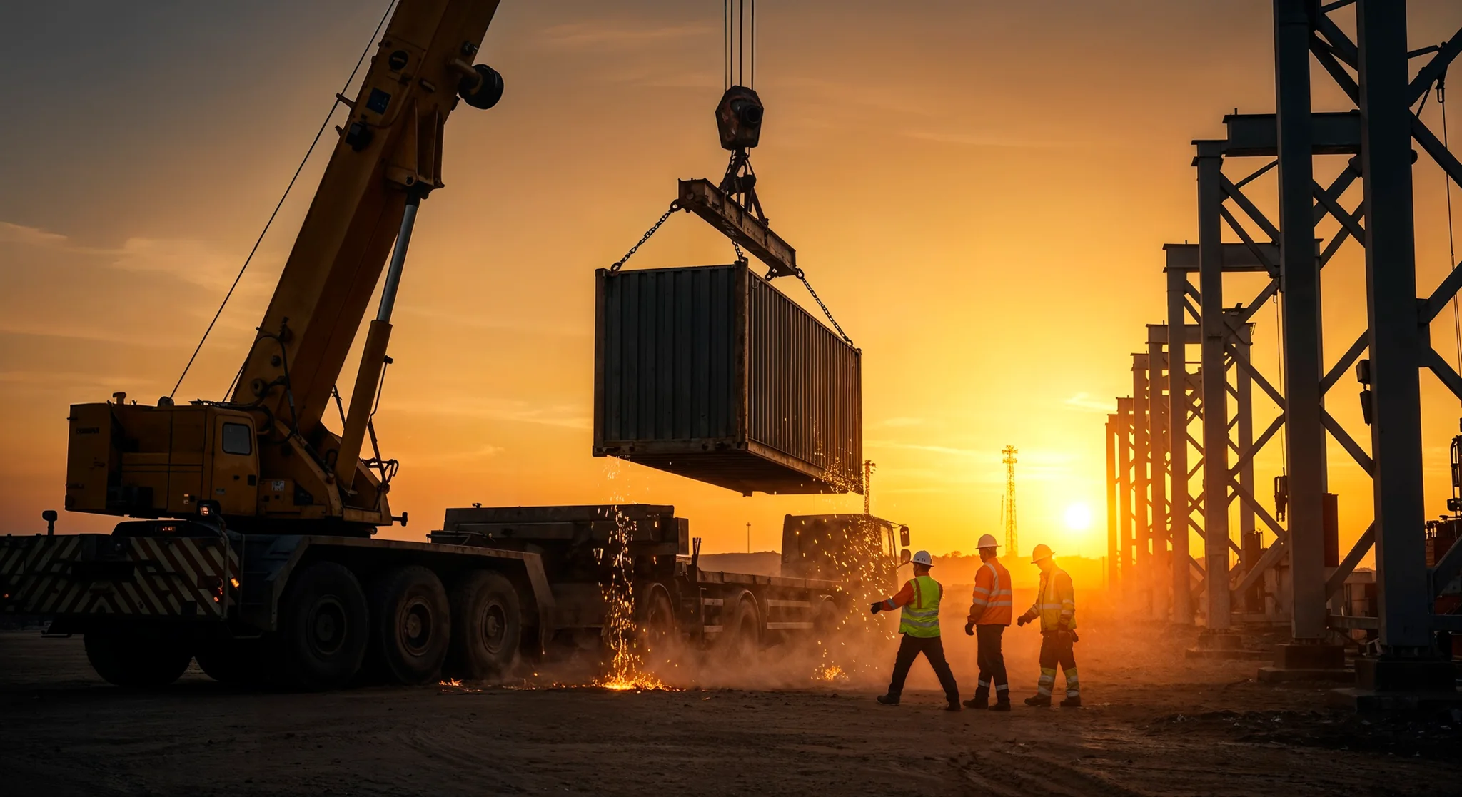 Construction site with engineers and heavy machinery